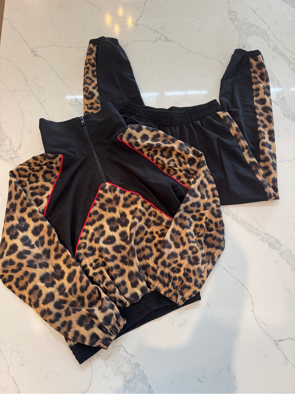 Terez Leopard Print & Black Track Jacket and Joggers